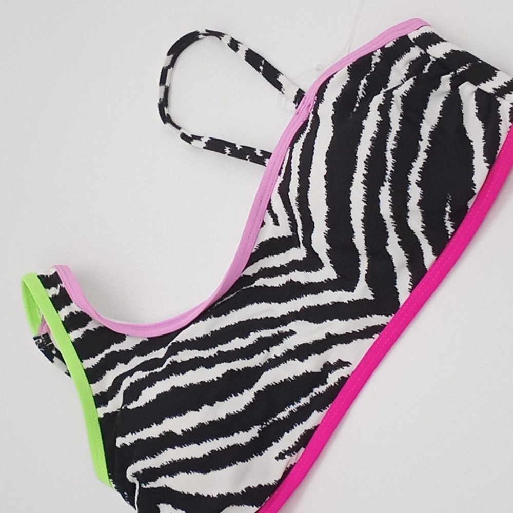 California Waves Asymmetric Bikini Swim Top Zebra Print L